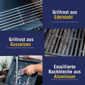 Abrazo Grill Power-Pads reinigen Grillroste (Edelstahl, Gusseisen) und Backbleche.