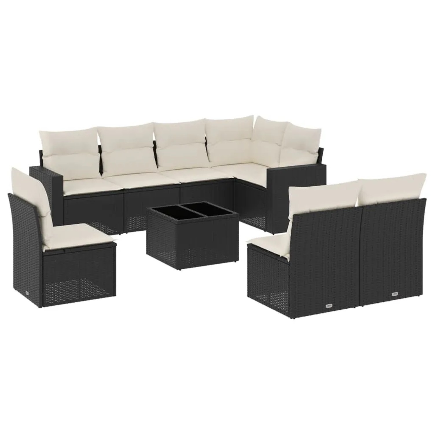 vidaXL 9-Tlg Garten-Sofagarnitur mit Kissen Schwarz Poly Rattan 3251413