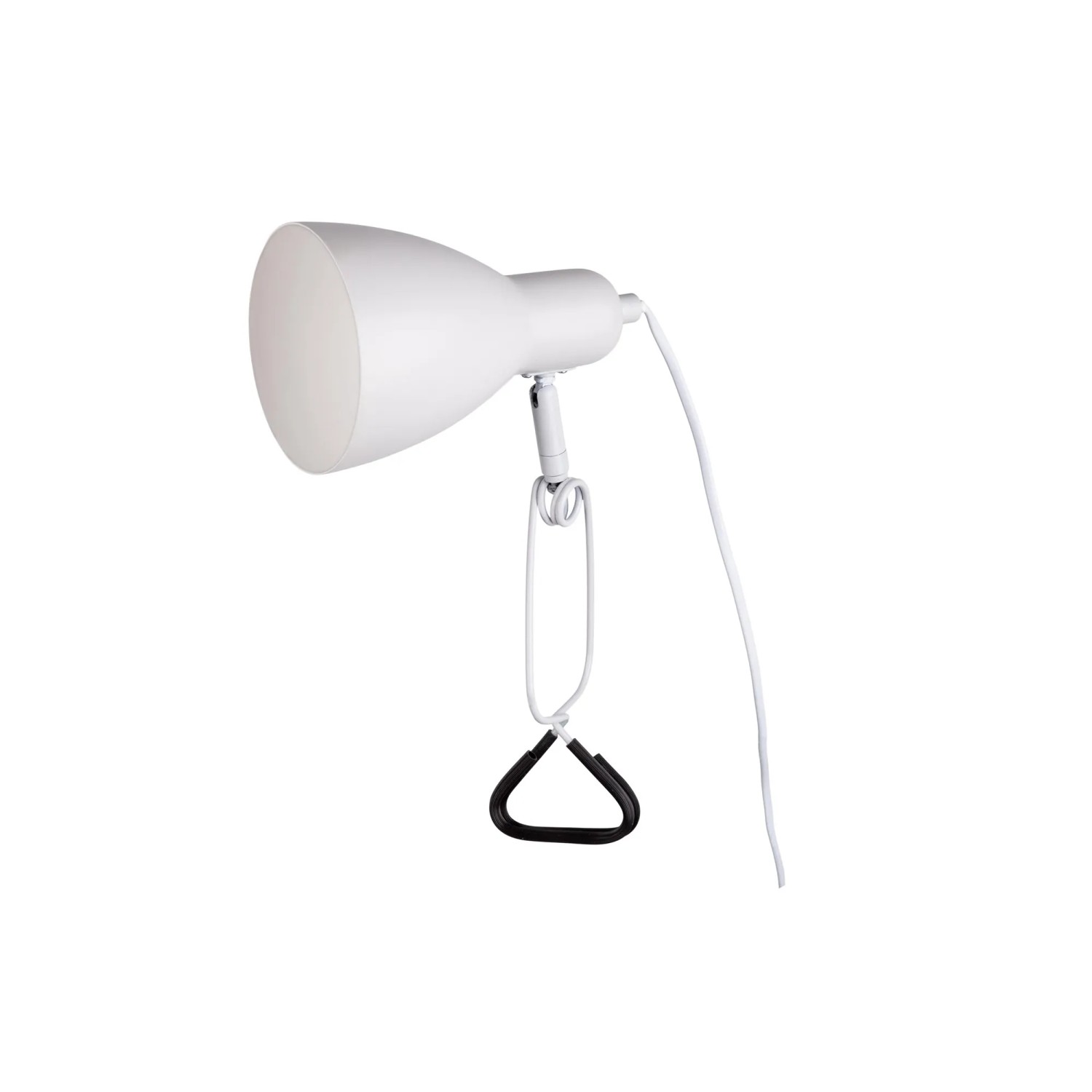 Weiße Näve Klemmleuchte Mara, 28 cm hoch, mit schwarzer Klemme.