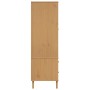 Brauner Kleiderschrank SENJA mit Rattan-Optik, Kiefernholz, 90x55x175cm. Schrank mit Schubladen und Fächern.