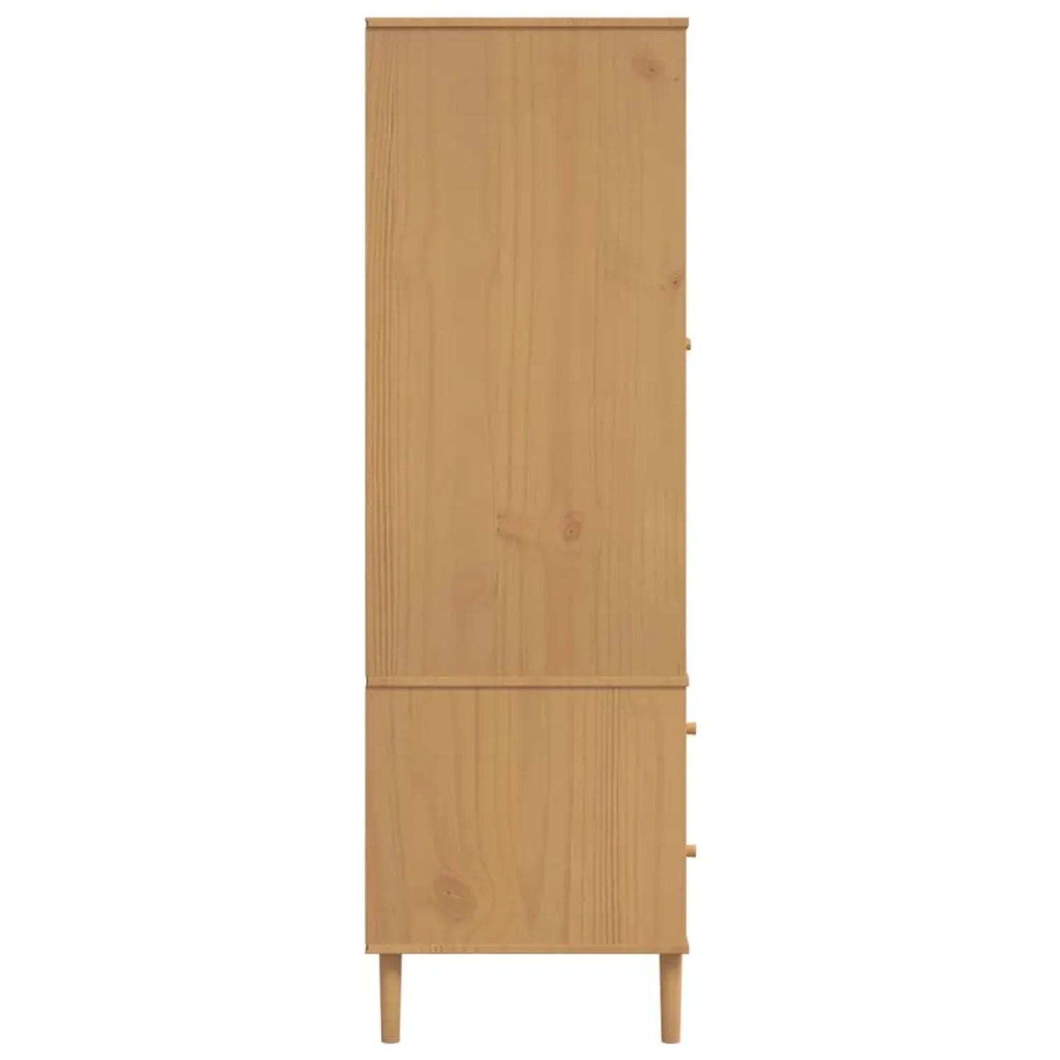 Brauner Kleiderschrank SENJA mit Rattan-Optik, Kiefernholz, 90x55x175cm. Schrank mit Schubladen und Fächern.