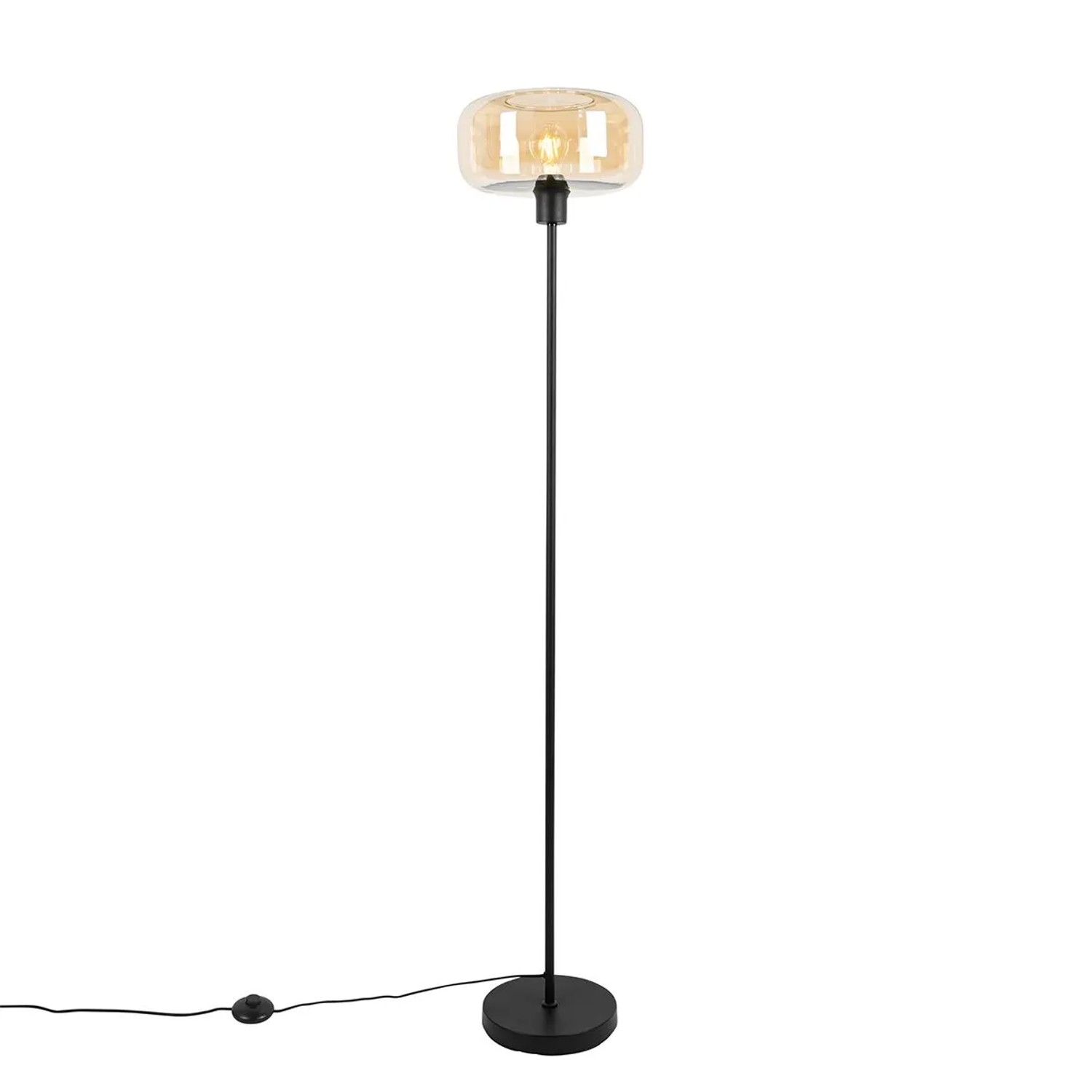 QAZQA Art Deco Stehlampe Schwarz mit Braunem Glas Bizle