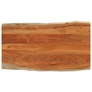 Rechteckige Tischplatte aus massivem Akazienholz mit Naturkante, 110x60cm. Warmer Holzton, sichtbare Maserung.