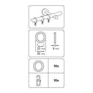Gardinia Gardinenringe, weiß, 10er-Pack für Vitrage- & Caféhausstangen, mit Faltenlegehaken.