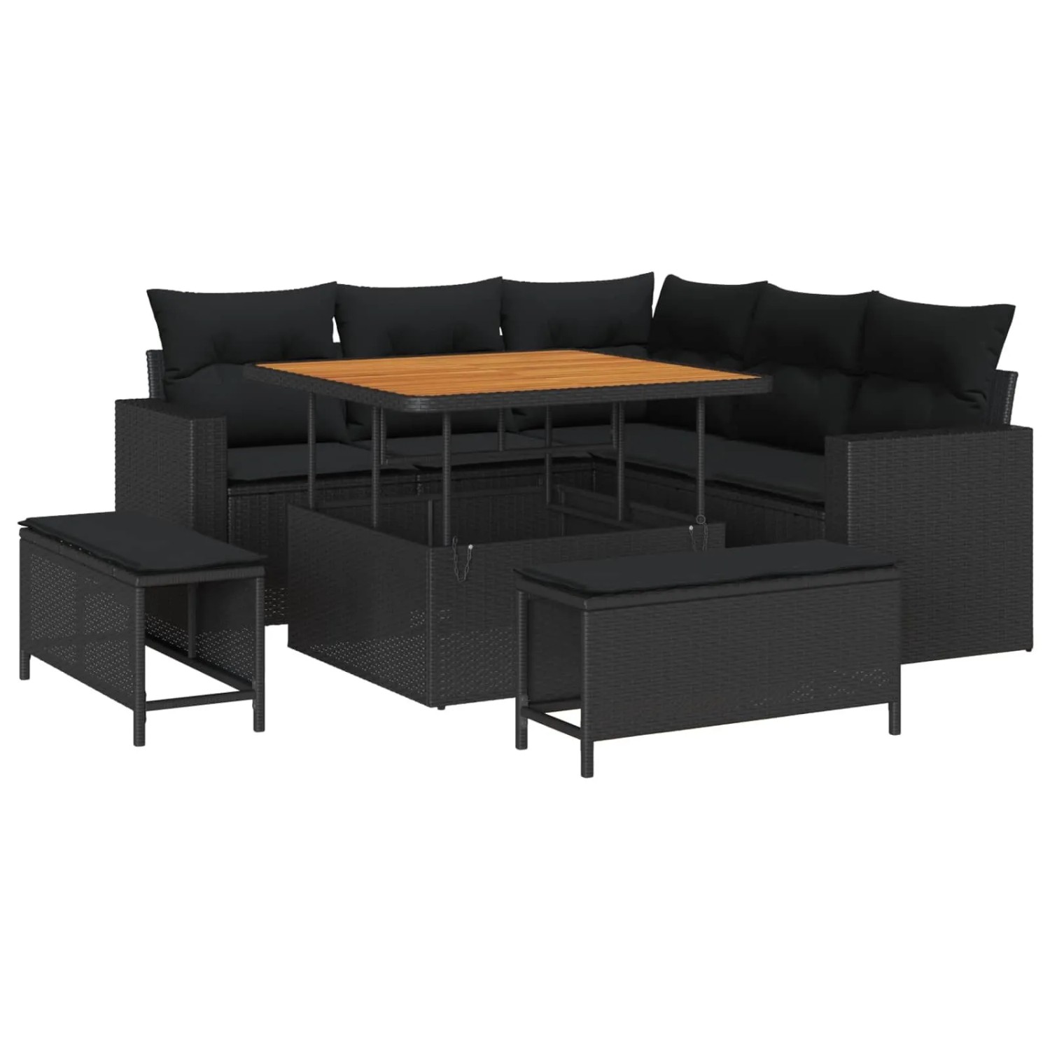 vidaXL Gartensofa-Set mit Kissen 9 Stk Schwarz Poly-Rattan 3363554 günstig online kaufen