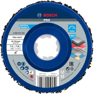 Bosch X-Lock Reinigungsscheibe N377 Metall, Ø 115 mm, blau-schwarz, für Winkelschleifer. Reinigt Metall und Mauerwerk.