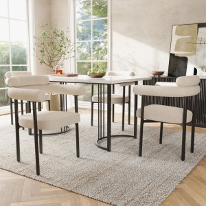Merax Esszimmerstuhl 6Er Set Creme Wildleder Ringsitz
