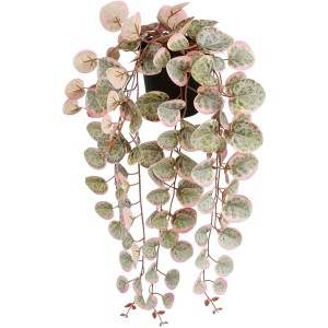 Hängende Kunstpflanze Ceropegia Woodii mit rosa-grünen Blättern im Topf, 46cm hoch.