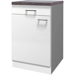 Flex-Well Unterschrank Lucca, 50 cm, weiß mit Arbeitsplatte, Küchenunterschrank mit Schublade und Tür.