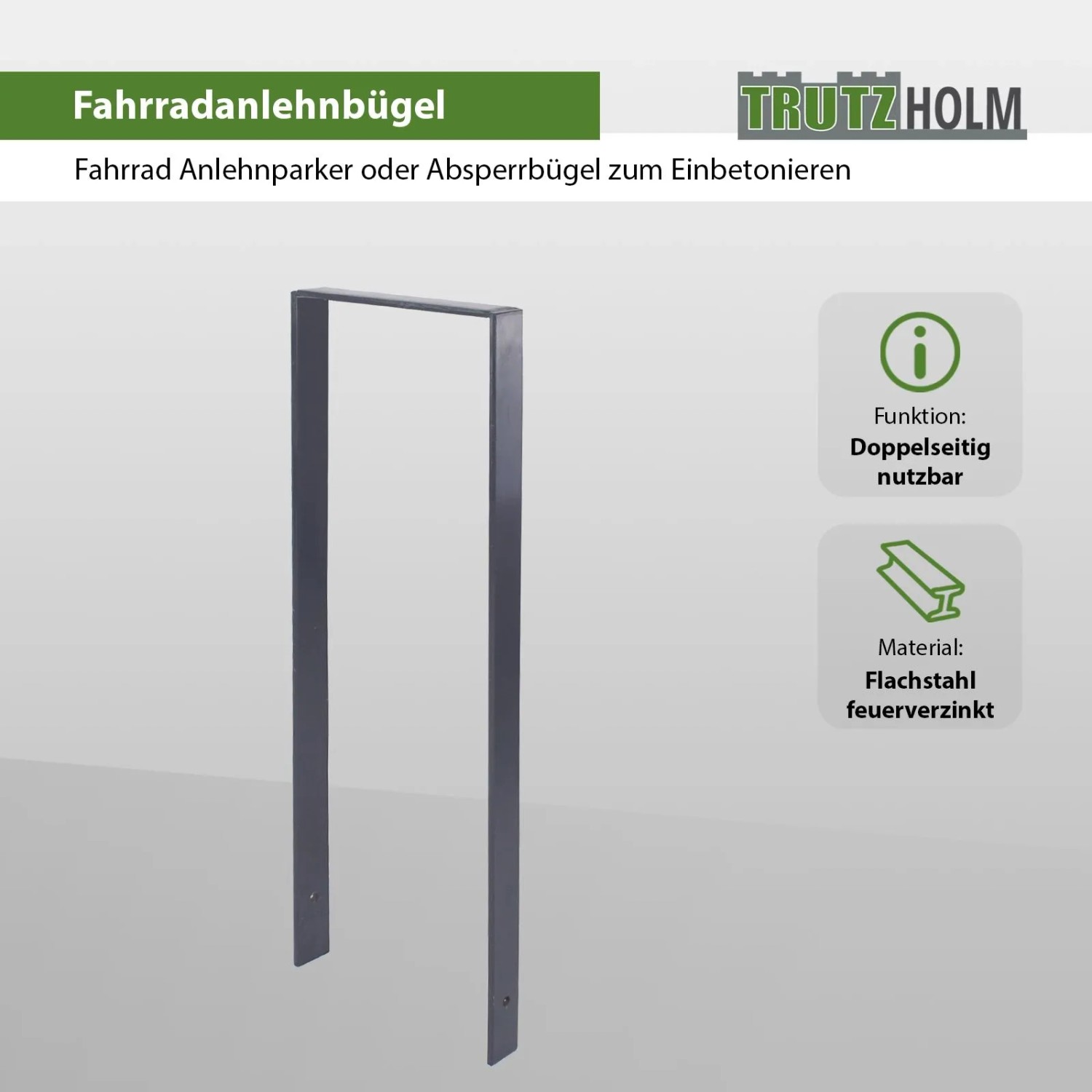 TRUTZHOLM Fahrradanlehnbügel aus Flachstahl, anthrazit, zum Einbetonieren für 2 Fahrräder.