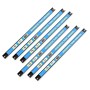 Sechs schwarze Wiltec Magnetleisten 46cm mit blauen Etiketten als Werkzeughalter für die Werkstatt.