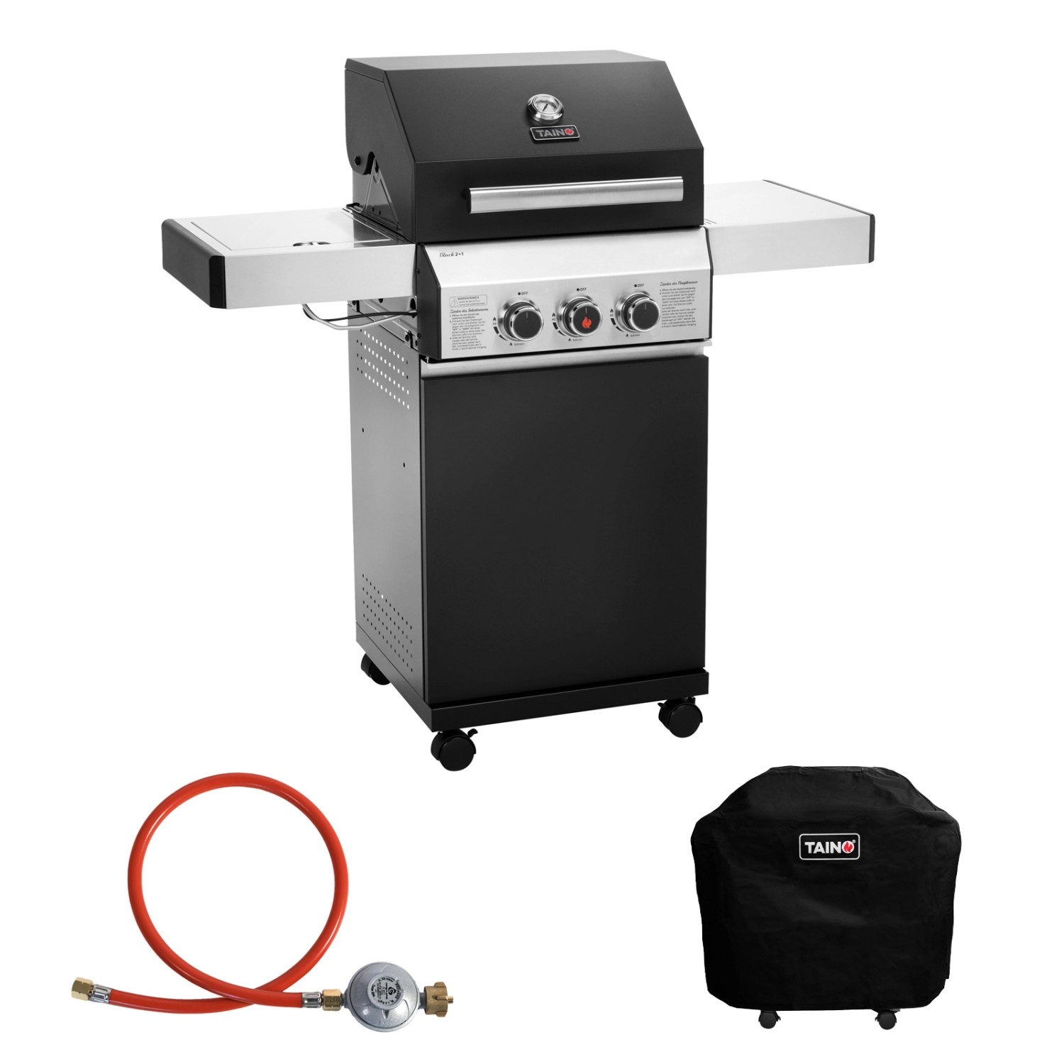 Taino Black 2+1 Gasgrill Im Praktischen Set Mit Abdeckhaube Und Gasdruckmin günstig online kaufen