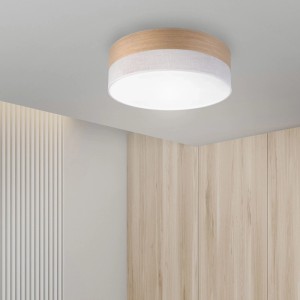 Lamkur LED-Deckenleuchte Dafne, Ø 45 cm, Furnier/Weiß. Runde Form, modernes Design.