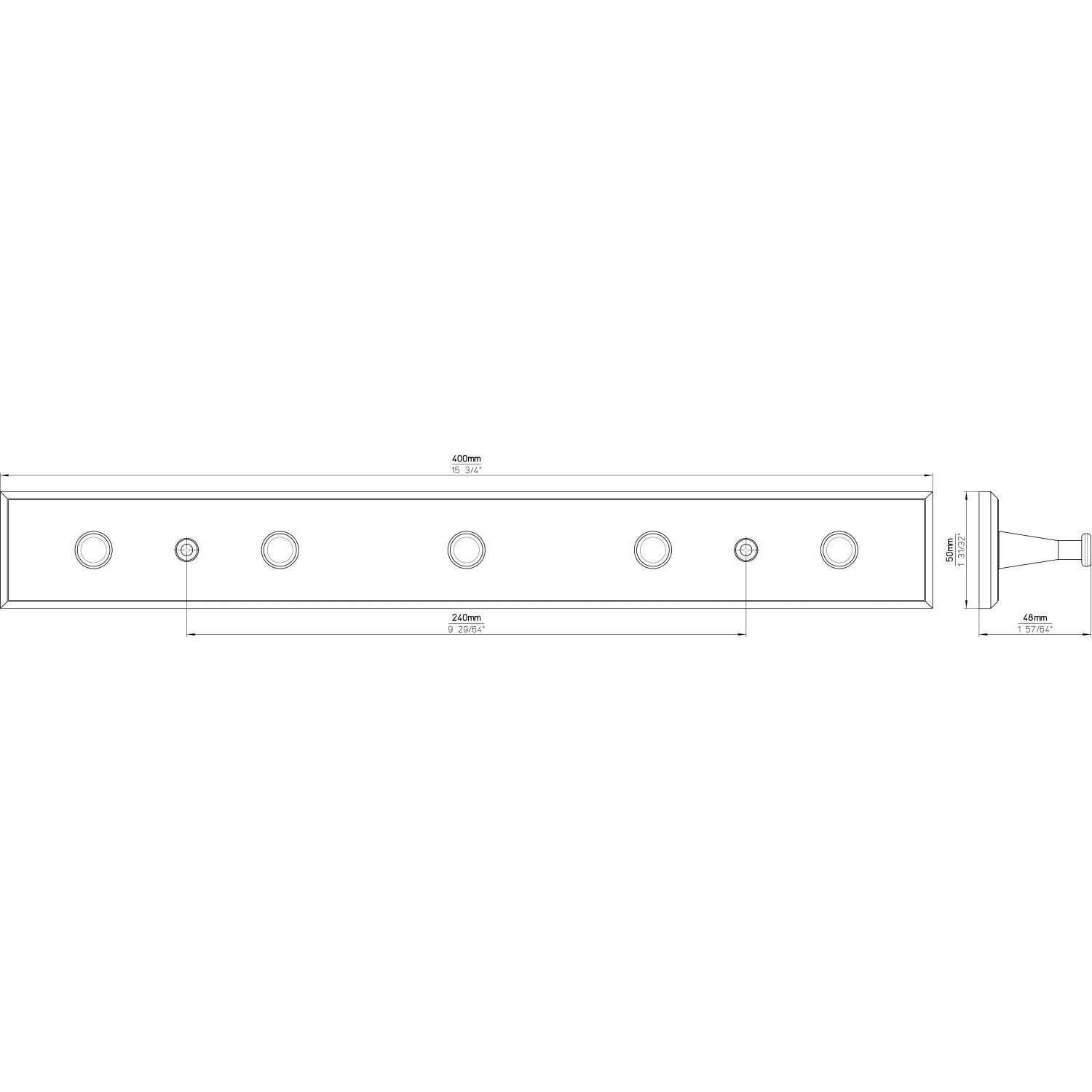 Siro Hakenleiste SM8164, 400mm, Chrom-Matt, 5 Haken, Kunststoff mit Metalleffekt. Garderobenleiste für Wandmontage.