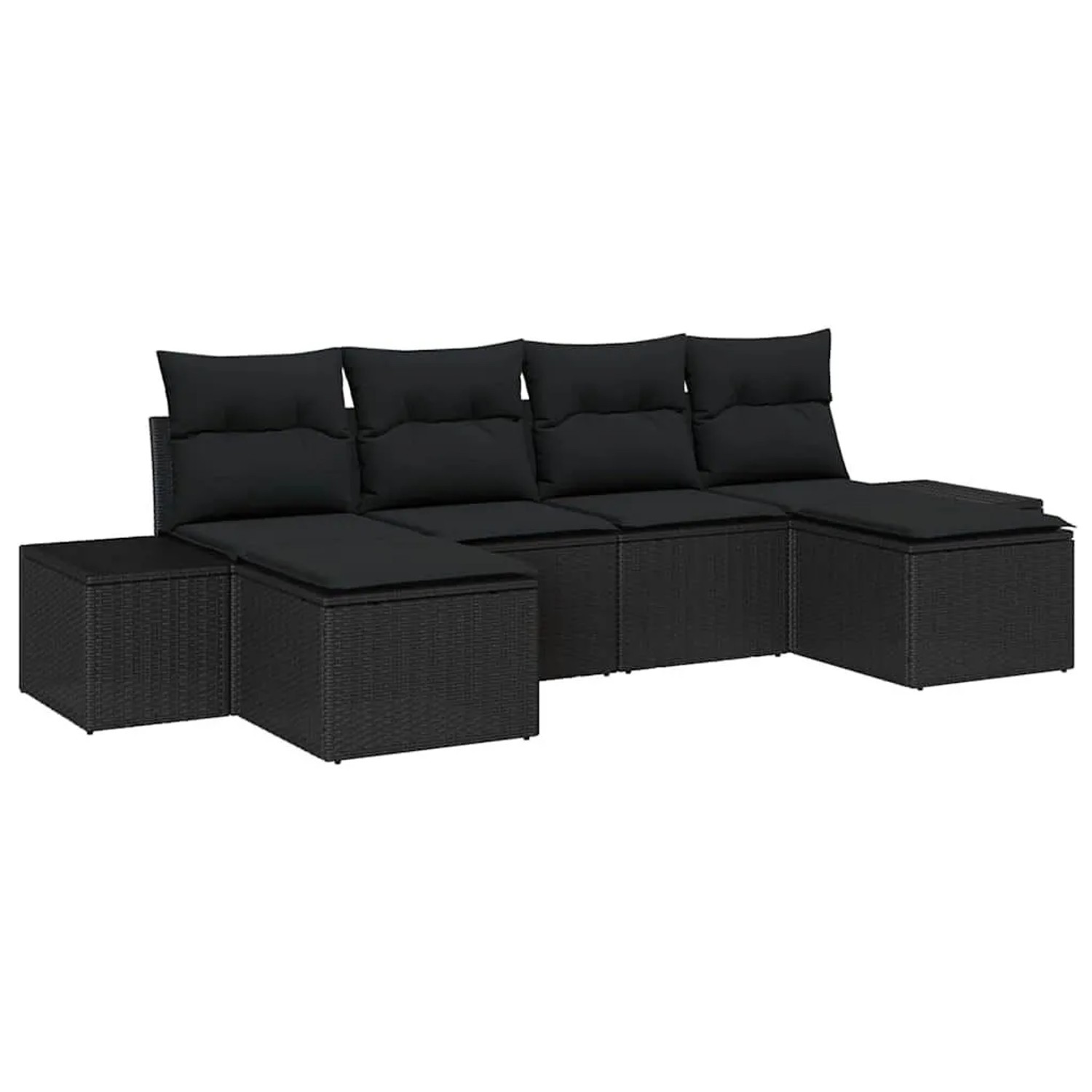 vidaXL Garten-Sofa-Set mit Kissen 4 Tlg Schwarz Poly-Rattan 3355842