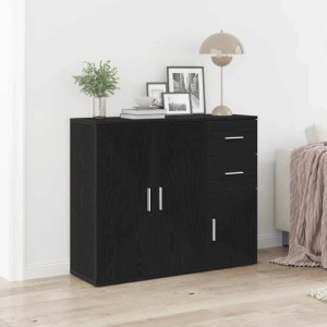 vidaXL Sideboard in Schwarz Eiche Optik, Kommode mit Türen und Schubladen, 91x75 cm.