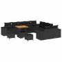 vidaXL Garten-Sofa-Set, 13-teilig, schwarz, Poly Rattan, mit Tisch und Hockern.
