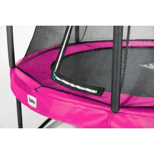 Detailansicht des pinken Salta Comfort Trampolins (Ø 183 cm) mit Sicherheitsnetz.