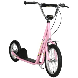 Rosa HOMCOM Kinderroller mit Bremsen, 16/12 Zoll, für sicheren Fahrspaß.