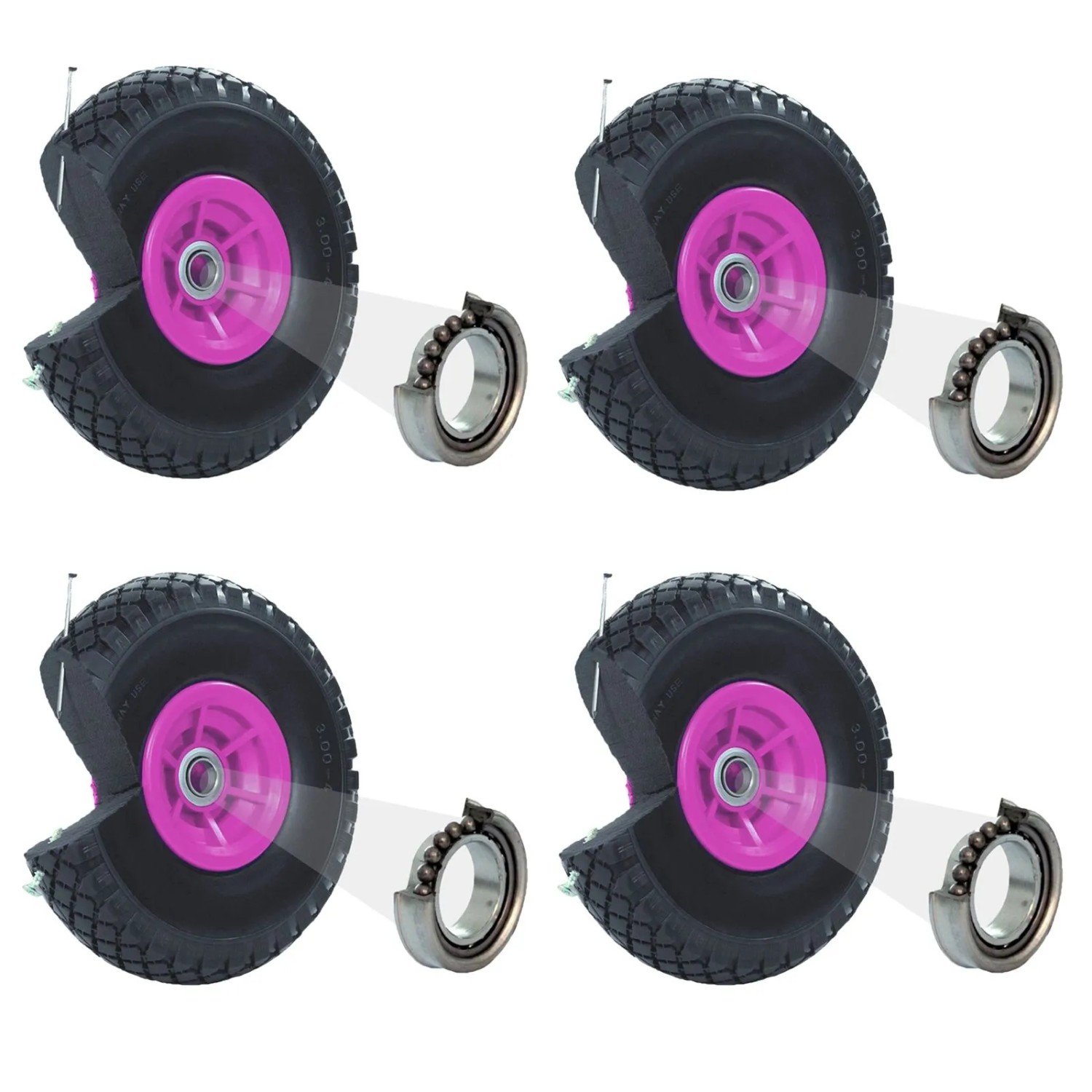 TRUTZHOLM 4x Sackkarrenrad PU Rad 260x85mm 3.00-4 60mm Durchmesser 20mm Pink