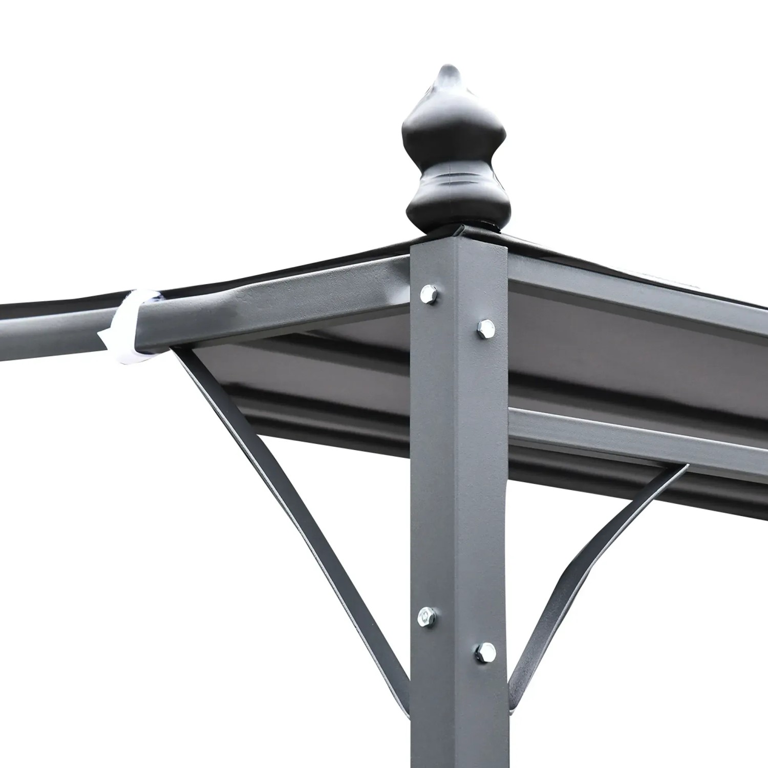 Detailaufnahme: Graue Outsunny Pergola Gazebo mit Metallrahmen und Polyesterdach.