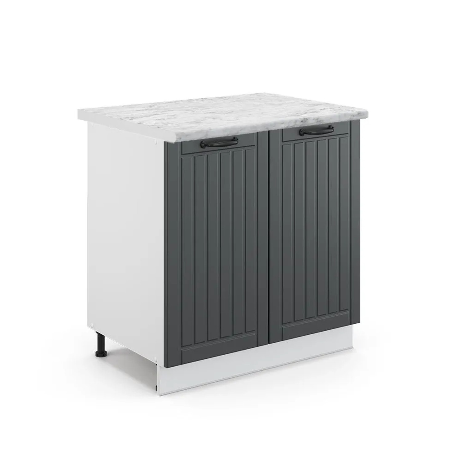 Vicco Küchenunterschrank Fame-Line Dunkelgrau/Weiß 80 x 82 Arbeitsplatte Marmor