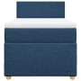 Blaues Boxspringbett (90x190 cm) mit Matratze und Topper. Stoffbezug.