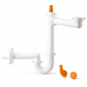 Weißer Kunststoff Raumsparsiphon Universal für Küchenspüle/Waschbecken, 1 Becken, mit Reduzierung.