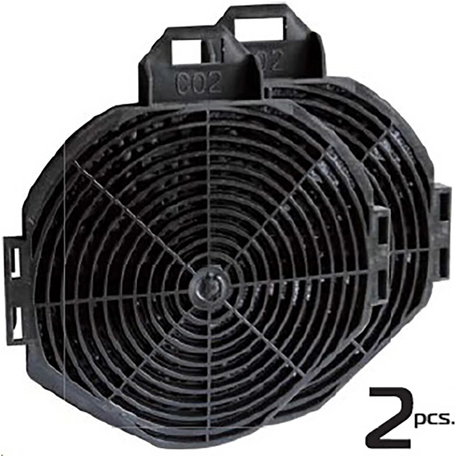 Zwei schwarze CO2 Aktivkohlefilter für Dunstabzugshauben im Set.