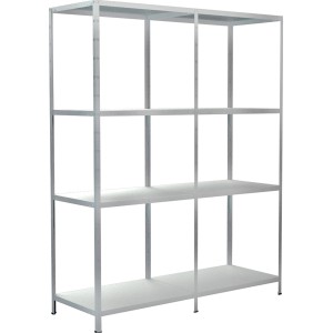 Weißes Schulte Steckregal Set mit 8 Böden, 180x140x50 cm, ideal zur Aufbewahrung in Keller, Garage oder Werkstatt.