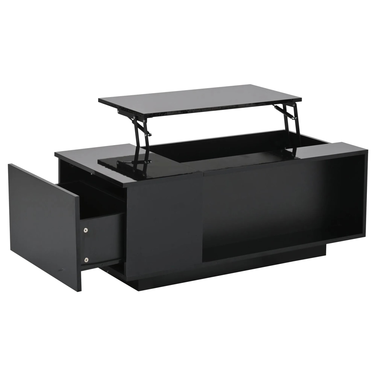 okwish Couchtisch Höhenverstellbar mit LED-Licht und Schublade Schwarz 100 × 50 cm