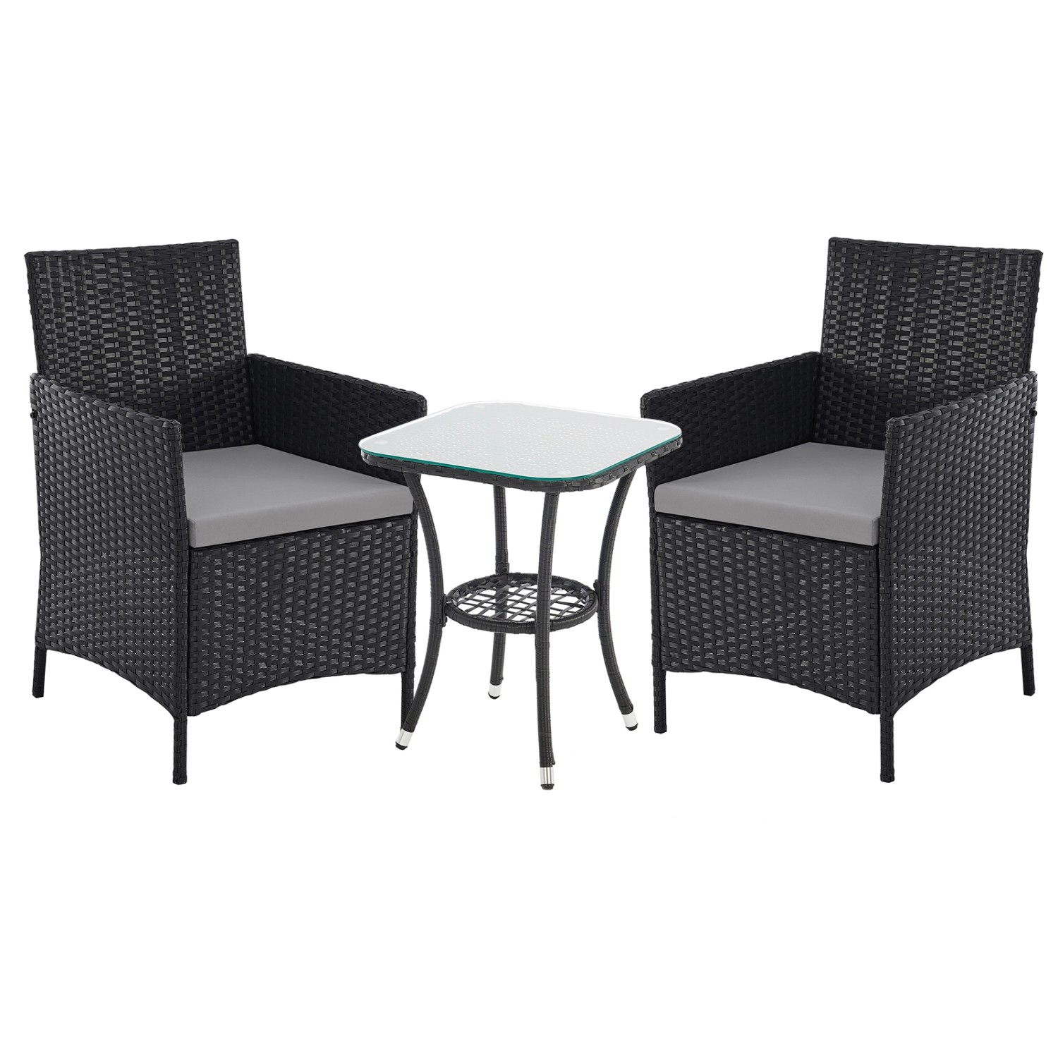 Svita Brooklyn Bistro Gartenmöbelset 3-tlg. Rattan Outdoor Gartenlounge Schwarz