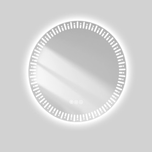 Runder Emke Badspiegel mit LED-Beleuchtung, dimmbar und beschlagfrei, 70 cm Durchmesser.