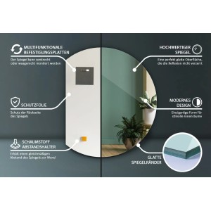 Tulup Wandspiegel Runder Spiegel Abgeschnitten 70x80 cm Runder Abgeschnittener Spiegel Design Spiegel Abgeschnitten Abgeschnittener Spiegel Badezimmer