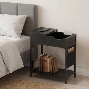 Relaxdays Beistelltisch MDF Eisen Schwarz Mit Steckdose 60 cm x 60 cm x 31,5 cm