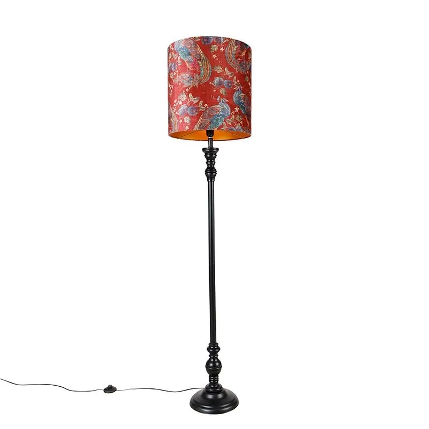 QAZQA Stehlampe Schwarz mit Schatten PfauenRot 40 cm Classico