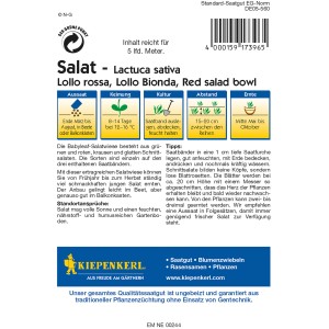 Kiepenkerl Schnittsalat Babyleaf-Salatwiese Saatband Packung mit Lollo Rossa, Bionda und Red Salad Bowl.