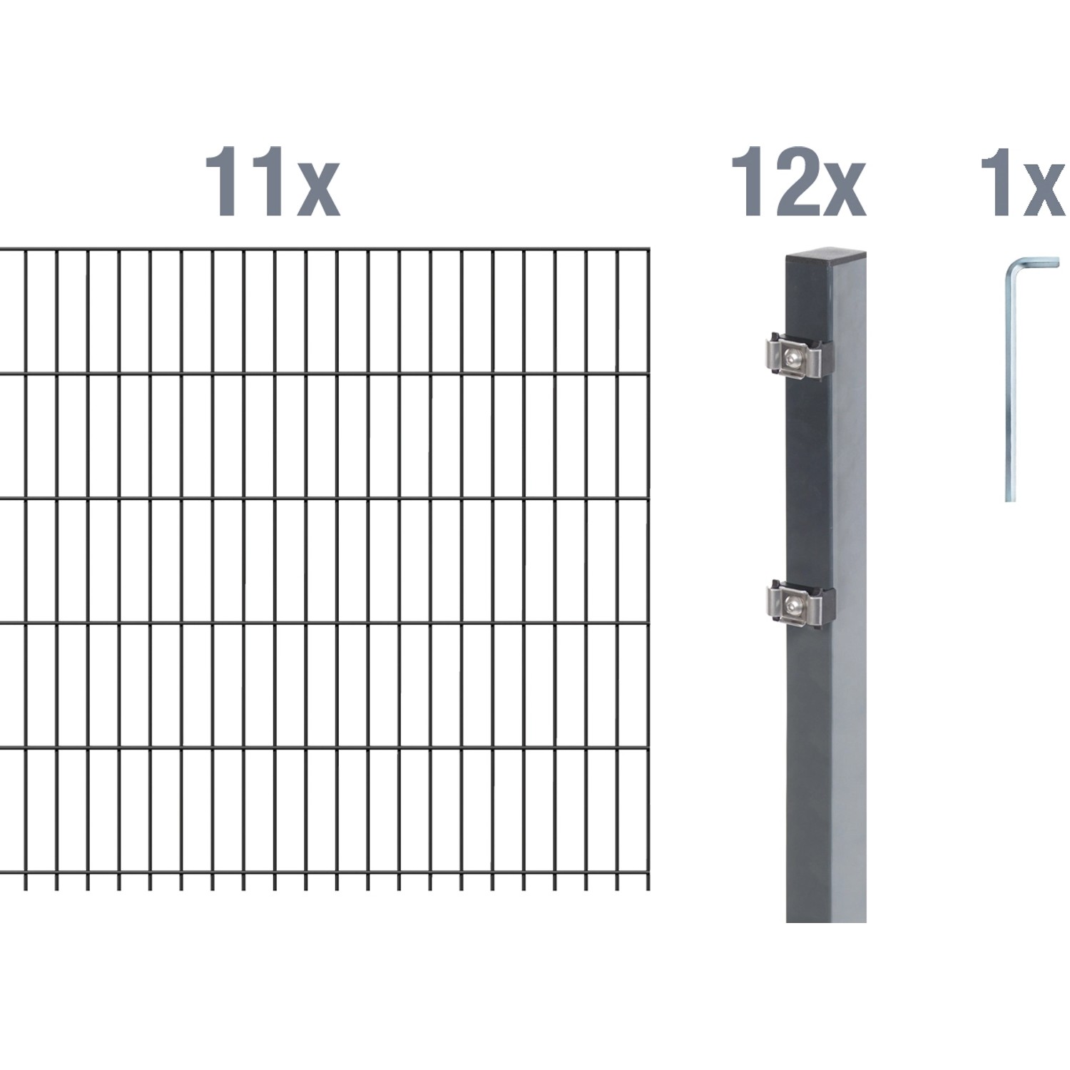 Metallzaun Grund-Set Doppelstabmatte verz. Anthrazit beschichtet 11x 2 m x 0,8 m