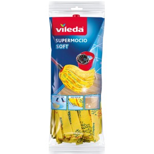 Vileda SuperMocio Soft Ersatzmopp im transparenten Paket. Gelber Wischmoppkopf für Reinigungsgeräte.