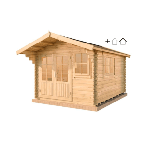 Alpholz Gartenhaus Set Gabriel 338x467cm Imprägniert Pinie 28mm Wandstärke inkl. Boden & Dacheindeckung