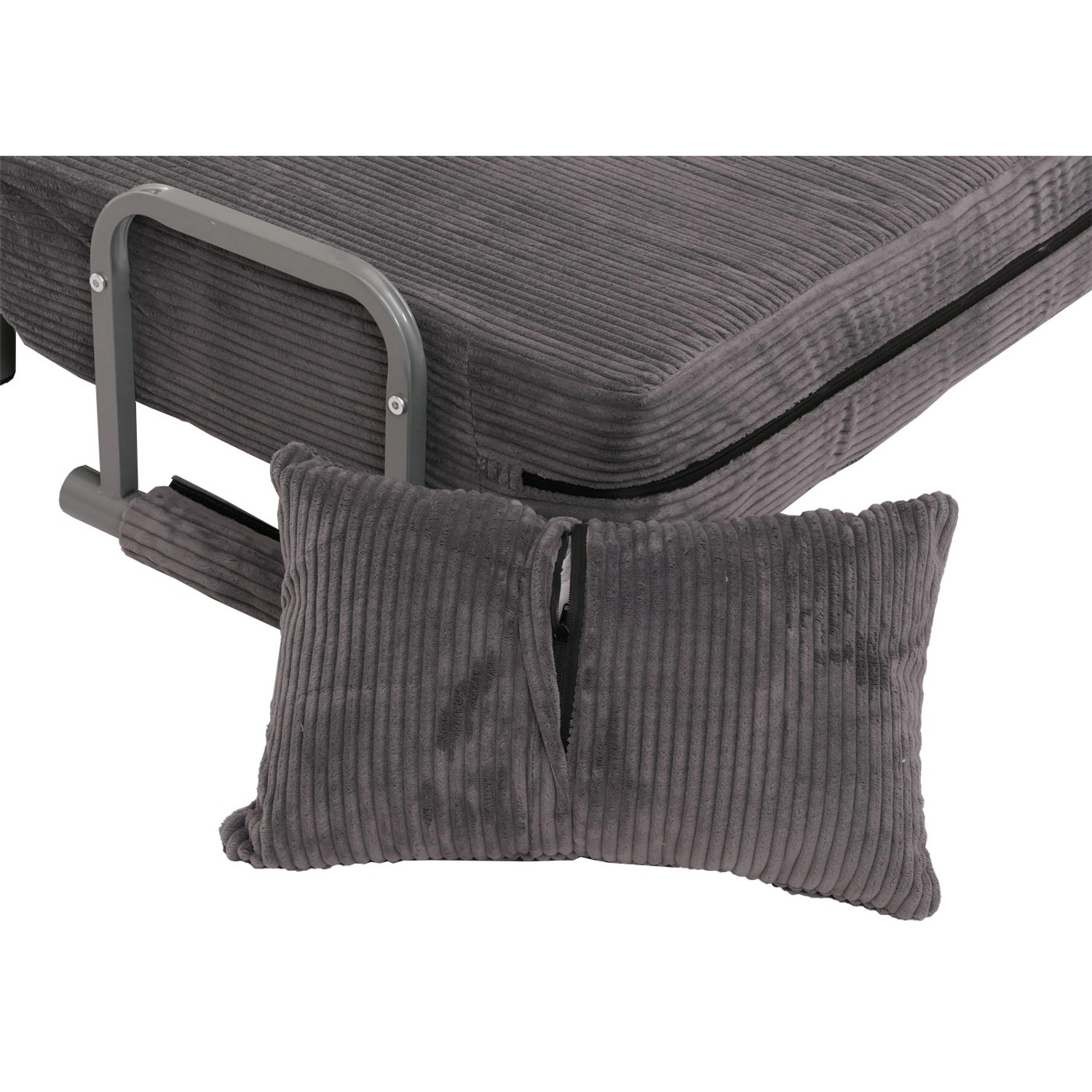 MCW Schlafsessel K29, dunkelgrauer Cordstoff mit Kissen, Schlaffunktion.