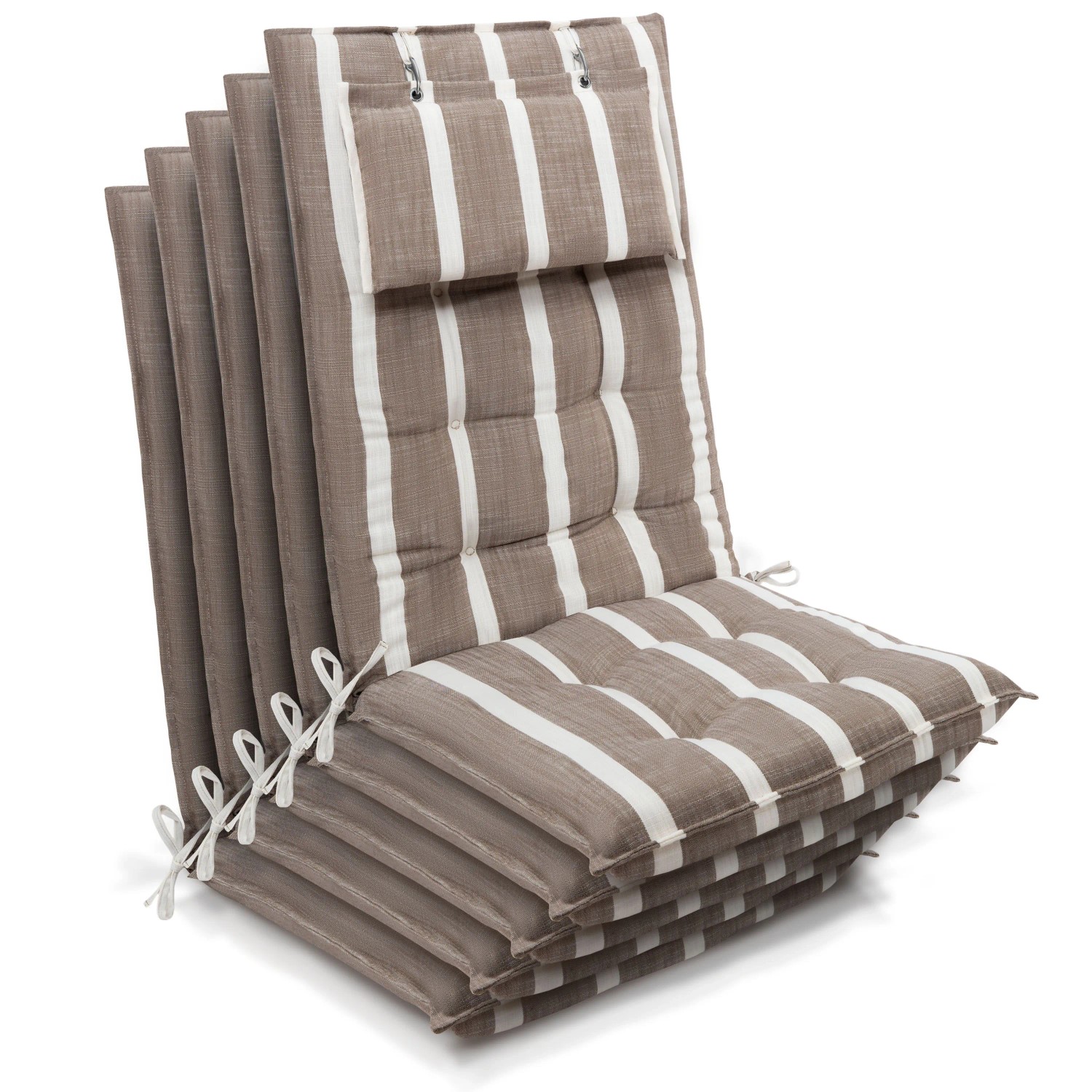 Beautissu 5er Set Sun-HL Hochlehner Auflage 120x50x8cm Beige-Weiß-Gestreift