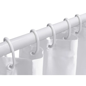 Weißes Kleine Wolke Dusch-Set: Stange mit Ringen und Duschvorhang.