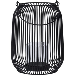 Schwarze Metall Laterne (Ø 17 cm) mit Glaszylinder für Kerzenlicht.