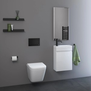 Schwarze Kronenbach Betätigungsplatte Plantec 2.0 Cube 60 Glas Chrom Glanz im modernen Bad.