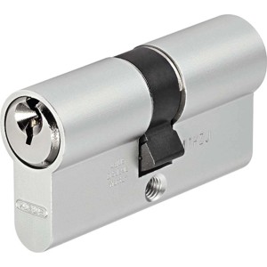 Abus Profilzylinder Titalium 28/28, silberner Türzylinder mit Schlüsselöffnung.