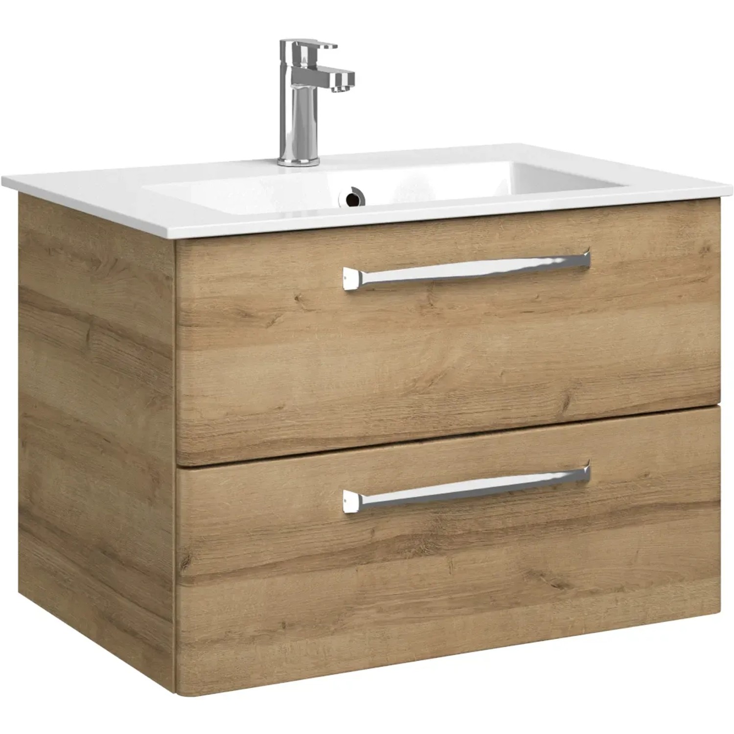 Pelipal Badmöbel-Set Trentino Eiche, 77 cm: Waschbeckenunterschrank mit Waschbecken und Armatur.