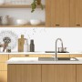 MySpotti Küchenrückwand Profix Cucina Dandelion, 100x60 cm, weiß-grau mit Pusteblumen-Motiv.