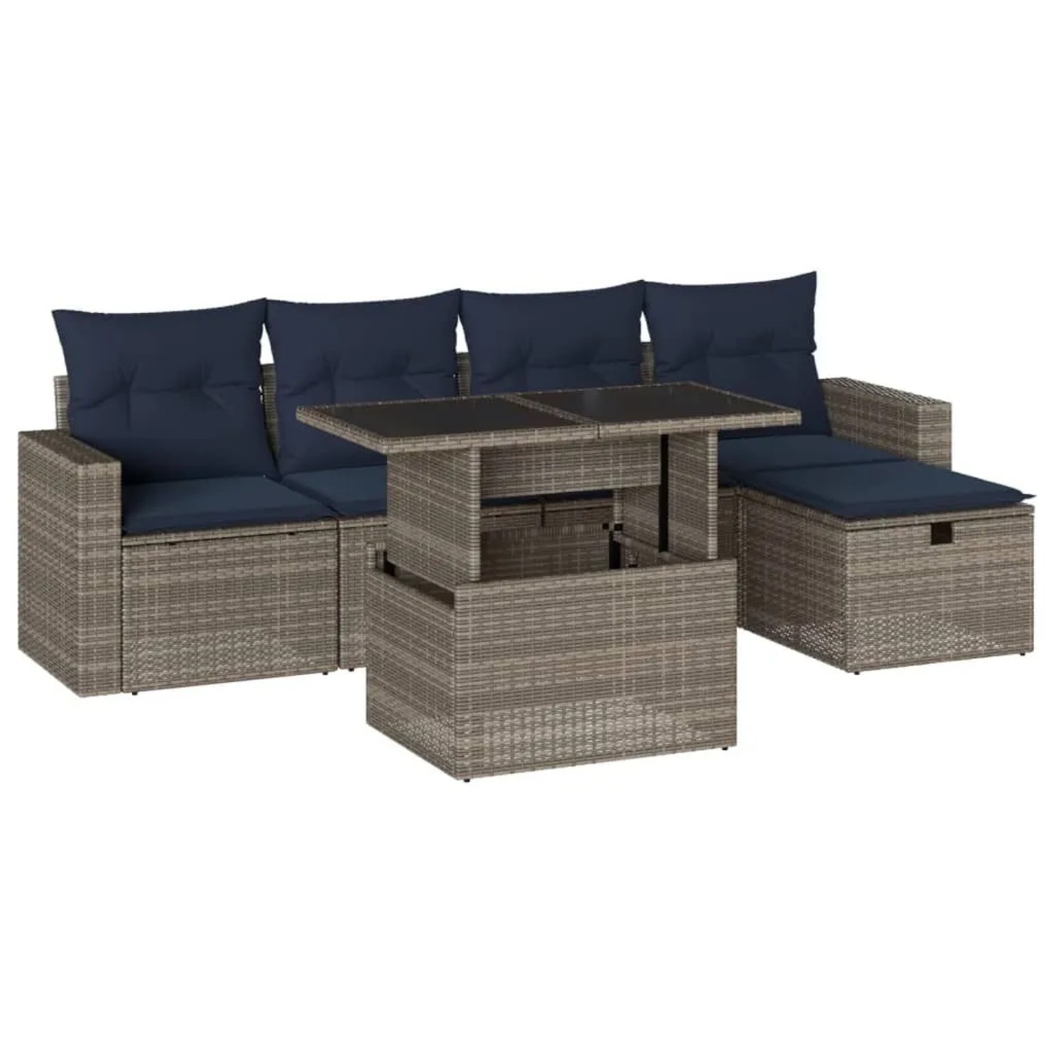 vidaXL 6-Tlg Gartensofa-Set mit Kissen Grau Polyrattan 3274811 günstig online kaufen