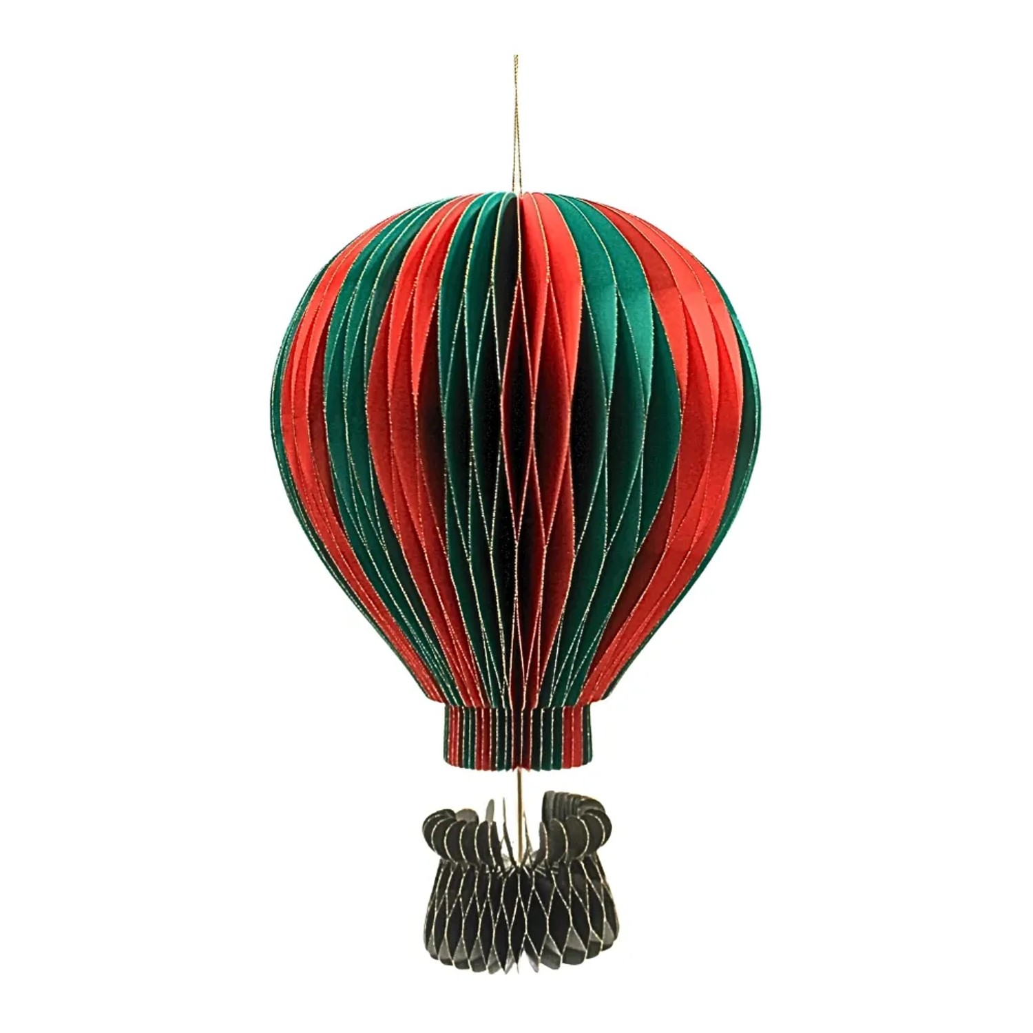Dekohelden24 XXL Dekoballon Papierluftballon Hänger Heißluftballon mit Korb in Rot und Grün 1 Stück Größe L/B/H 19 x 19 x 31 cm